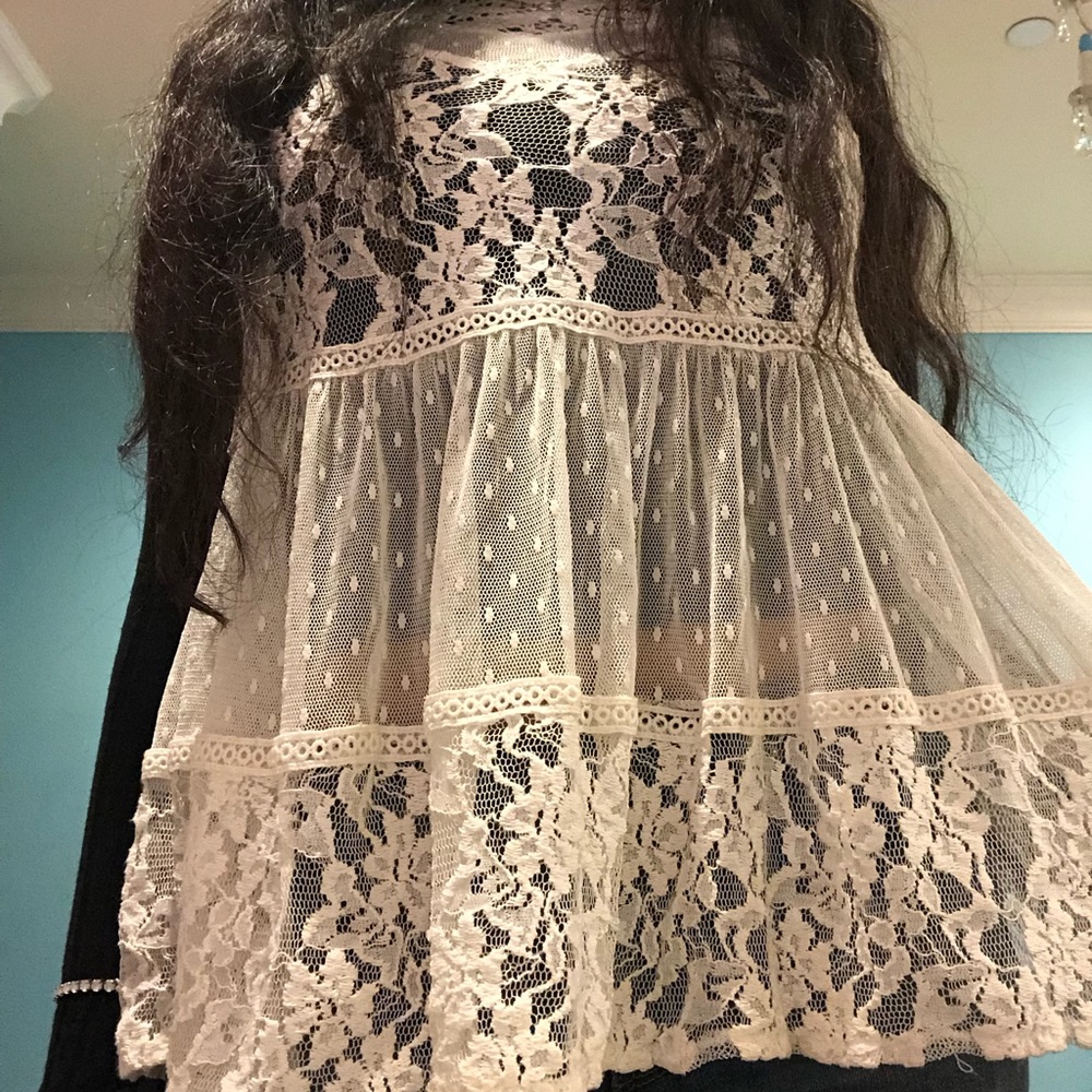 Free People White Sheer Lace Sleeveless blouse